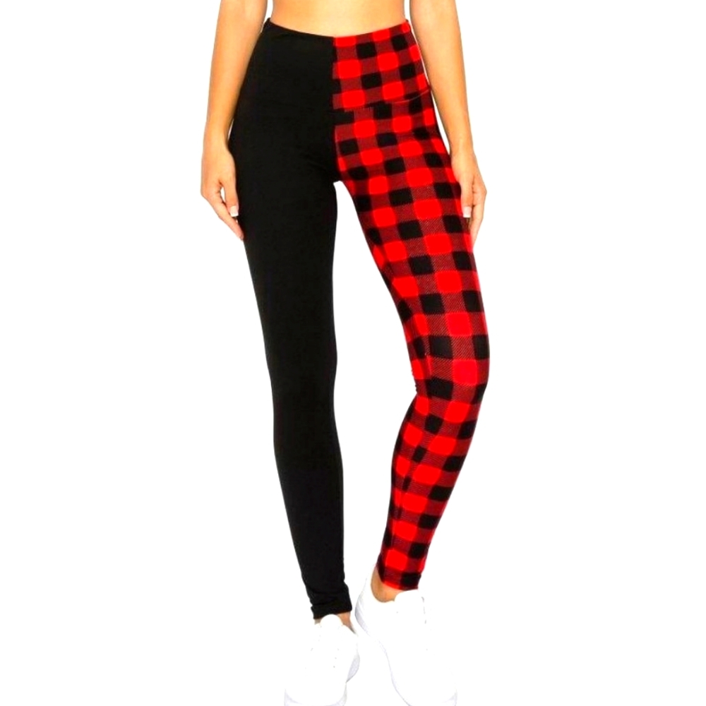 Buffalo Plaid and Black Full-length leggings NWT